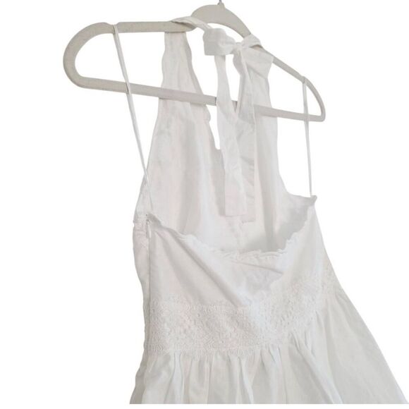 Zara NWT Cotton Eyelet Embroidered V-Neck  Mini Halter Dress Lined Size M - Picture 9 of 14